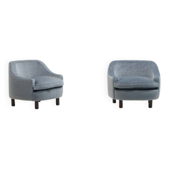 Ensemble de 2 chaises longues en Mohair bleu glacier, Italie des années 1950.