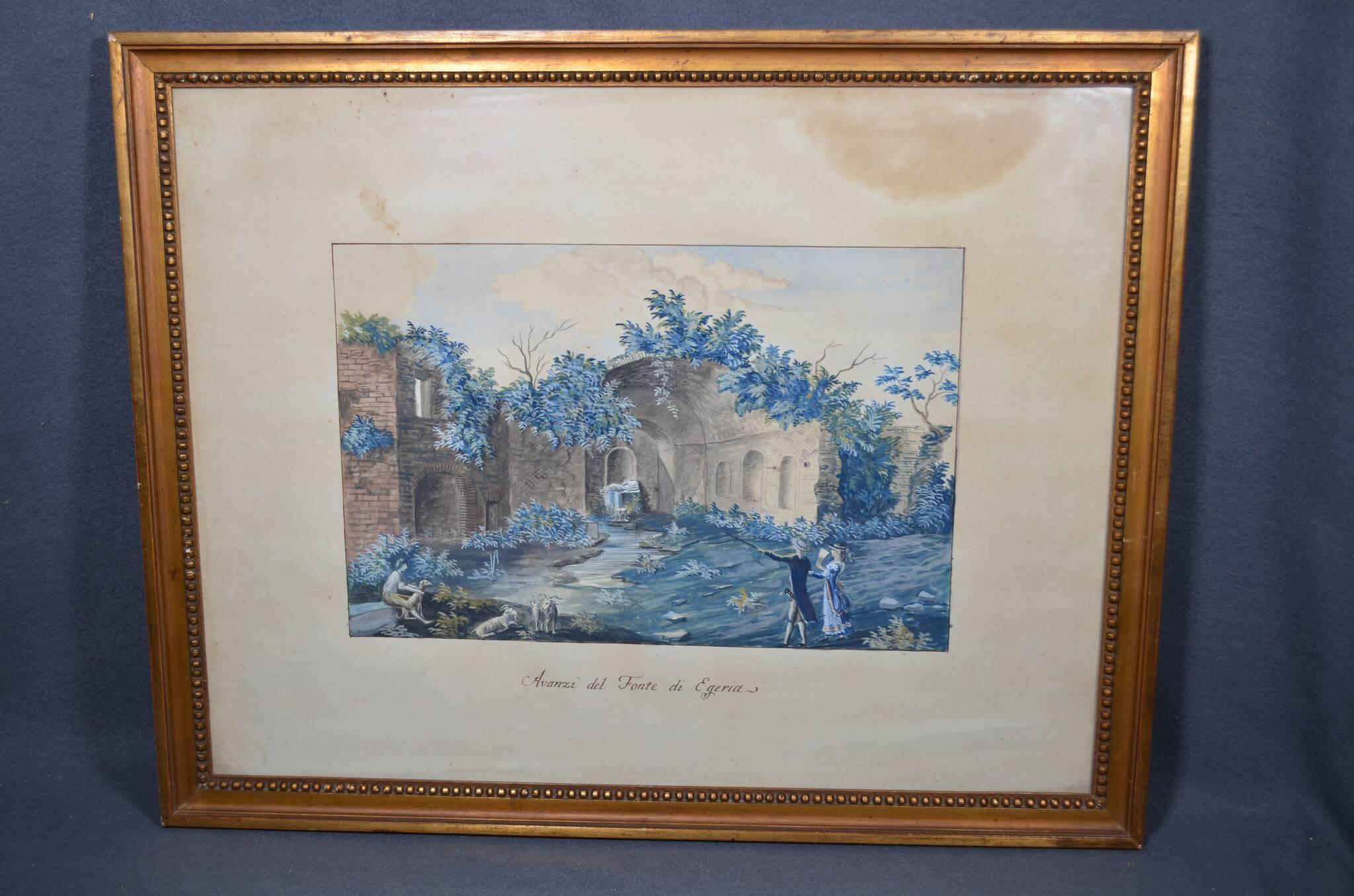 Ecole Italienne du XIXème siècle  « La source de la nymphe Egérie » Gouache