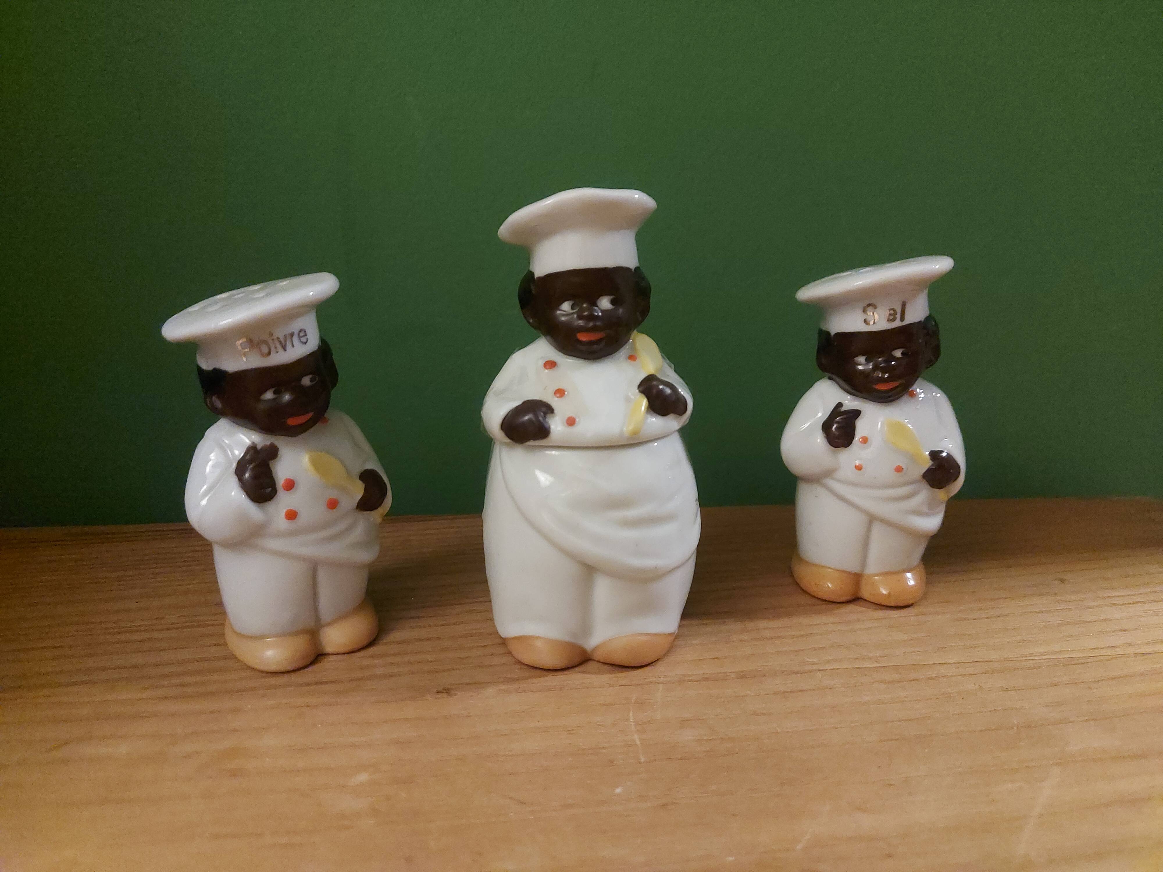 Vintage salt shaker, pepper and mustard set