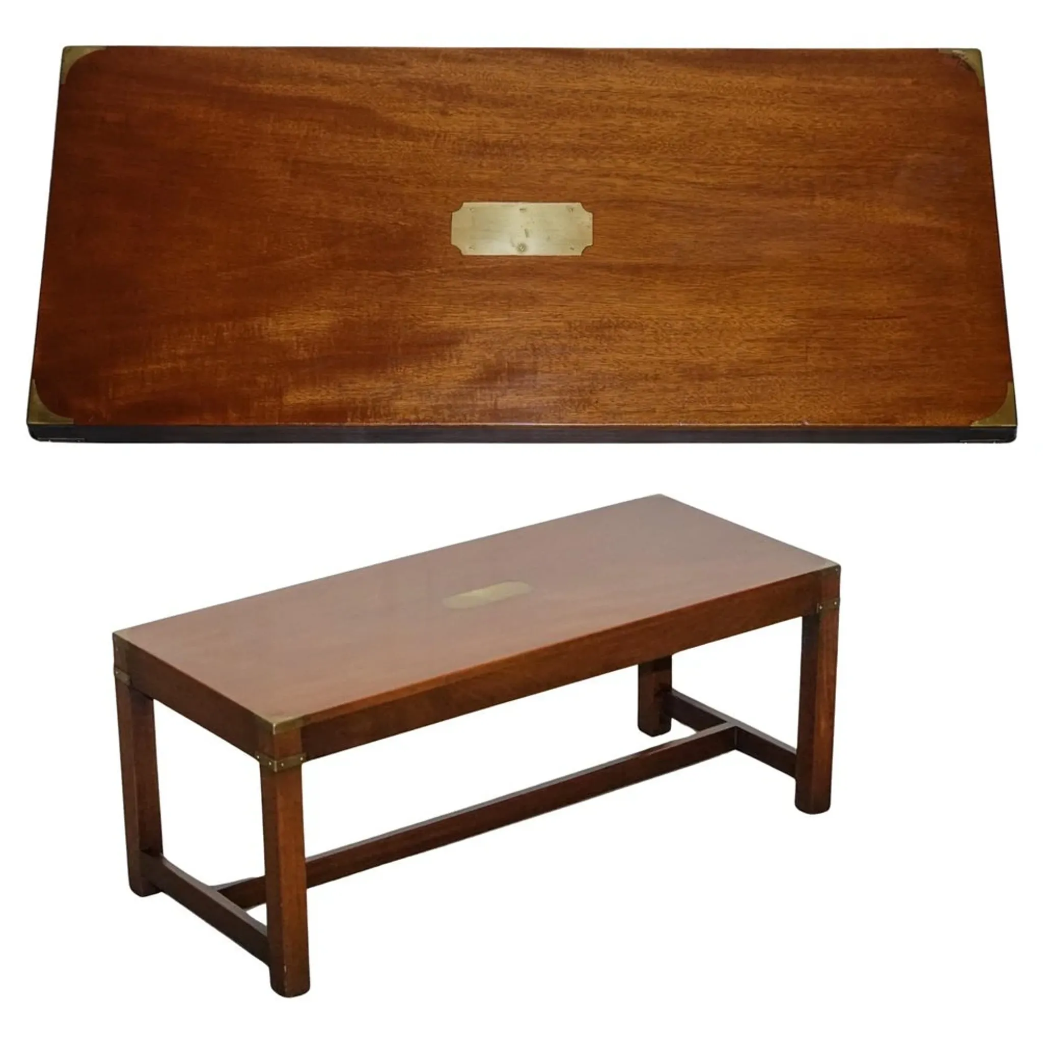 Vintage Reh Kennedy Military Campaign Coffee Table with Brass Fittings from Harrods