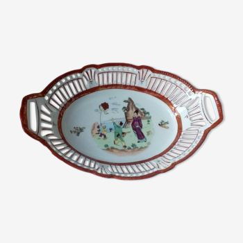 Corbeille en porcelaine ajouree de baviere panetiere decor asiatique