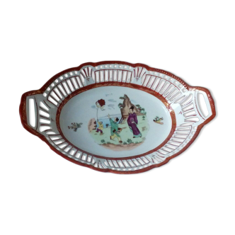 Corbeille en porcelaine ajouree de baviere panetiere decor asiatique