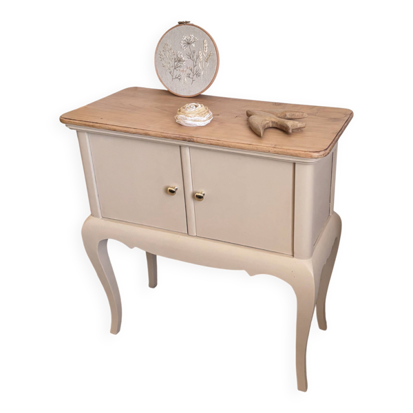 Petit meuble d’appoint / commode beige crème bois naturel – style chic