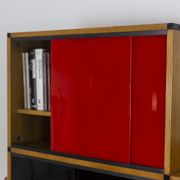 Oak and metal bookcase  design ARP (Motte Guariche Mortier), edition Minvielle 1960