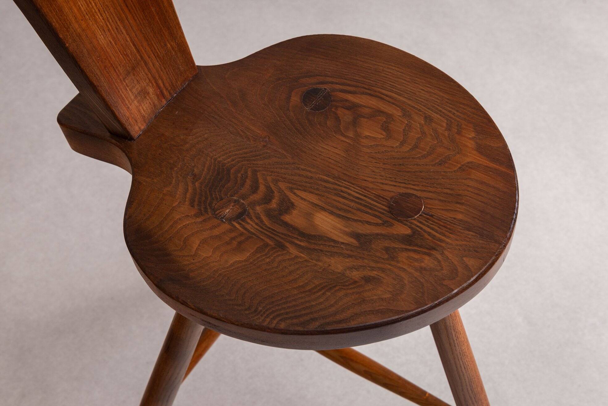 Pair of sculptural rustic wooden chairs in pine France 1960
