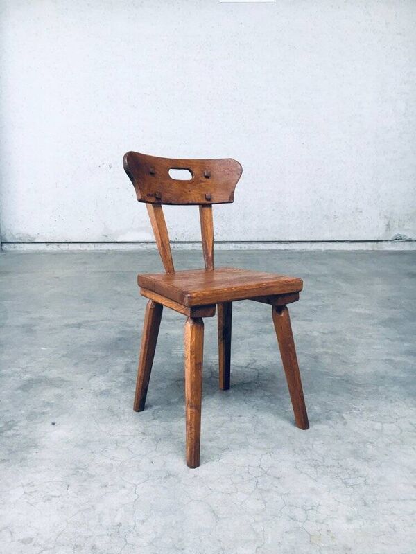 French Folk Art Rustic Dining Chair Set in Oak, 1940s, Set of 6