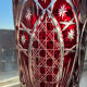 Hand-cut crystal vase, Bohemian or Polish - Vintage - Ruby/Cranberry