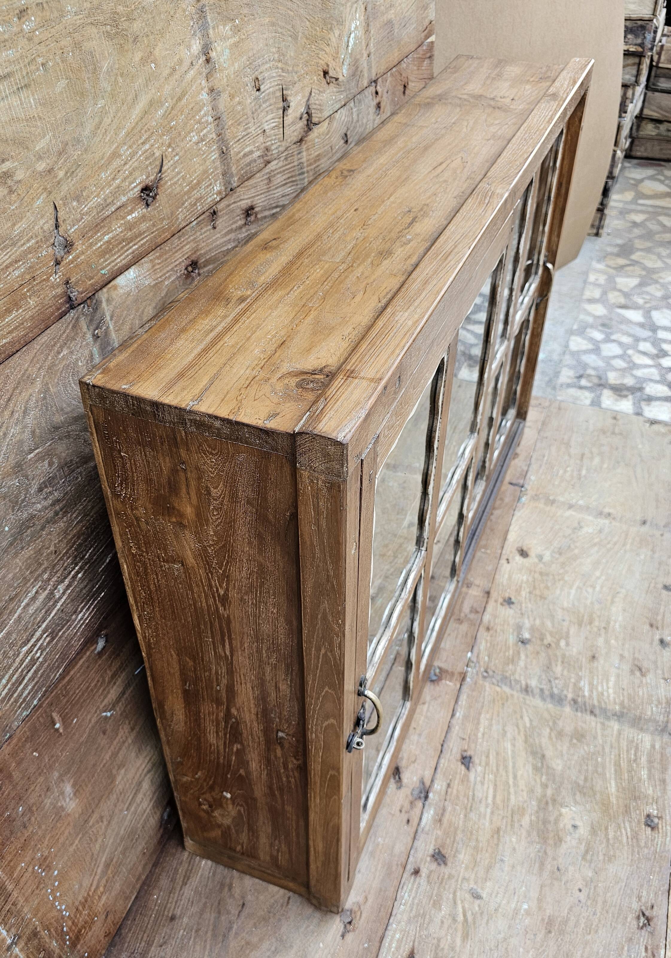 Antique Art Deco glass-fronted sideboard in Burmese teak