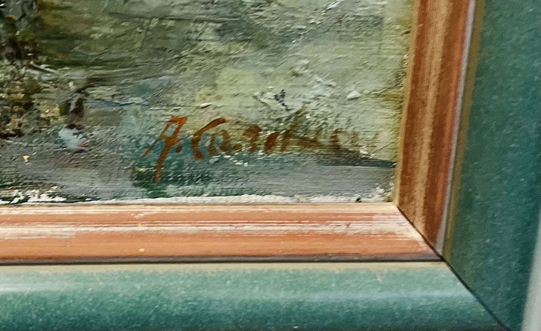 Oil on canvas, horse-drawn carriage in the rain