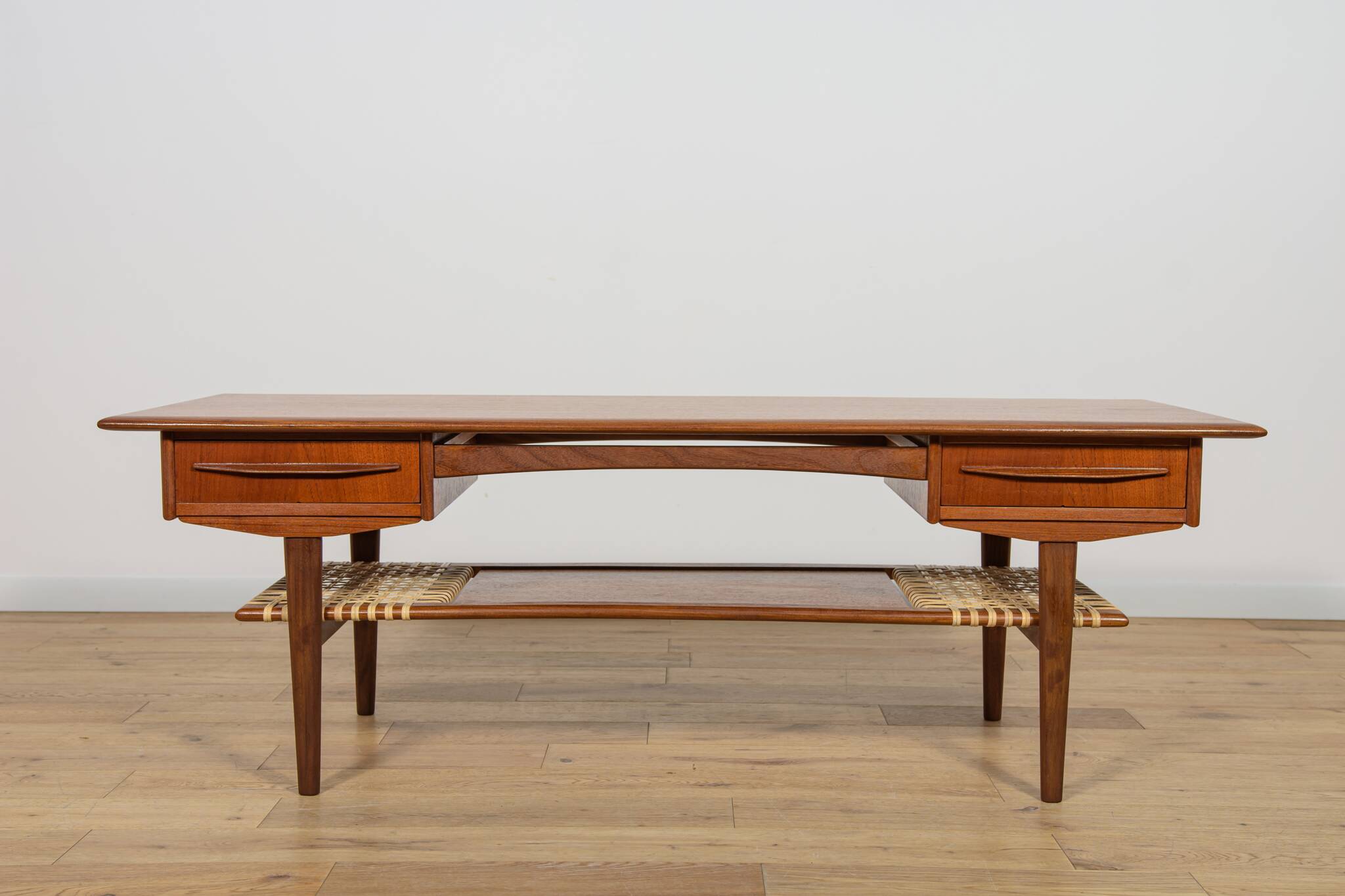 Mid-Century Teak & Rattan Coffee Table, Denmark, 1960s