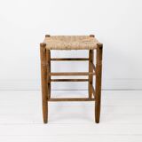 Tabouret Mid Century Rustique Campagne Vintage Jonc tressé Jonc Tabouret en