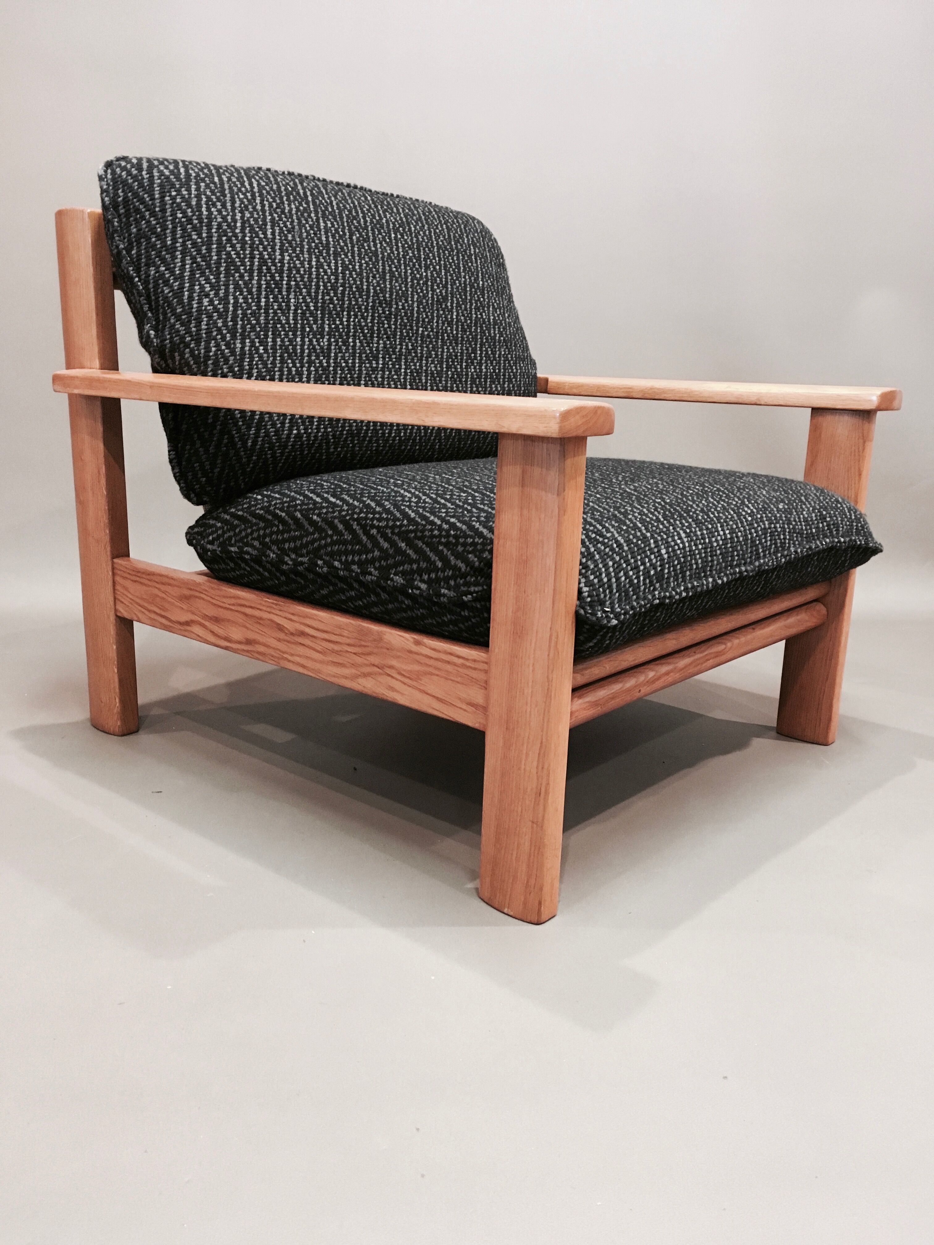 Wide armchair Scandinavian solid oak design 1960