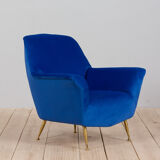 Italian vintage mid century modern blue velvet armchair 60