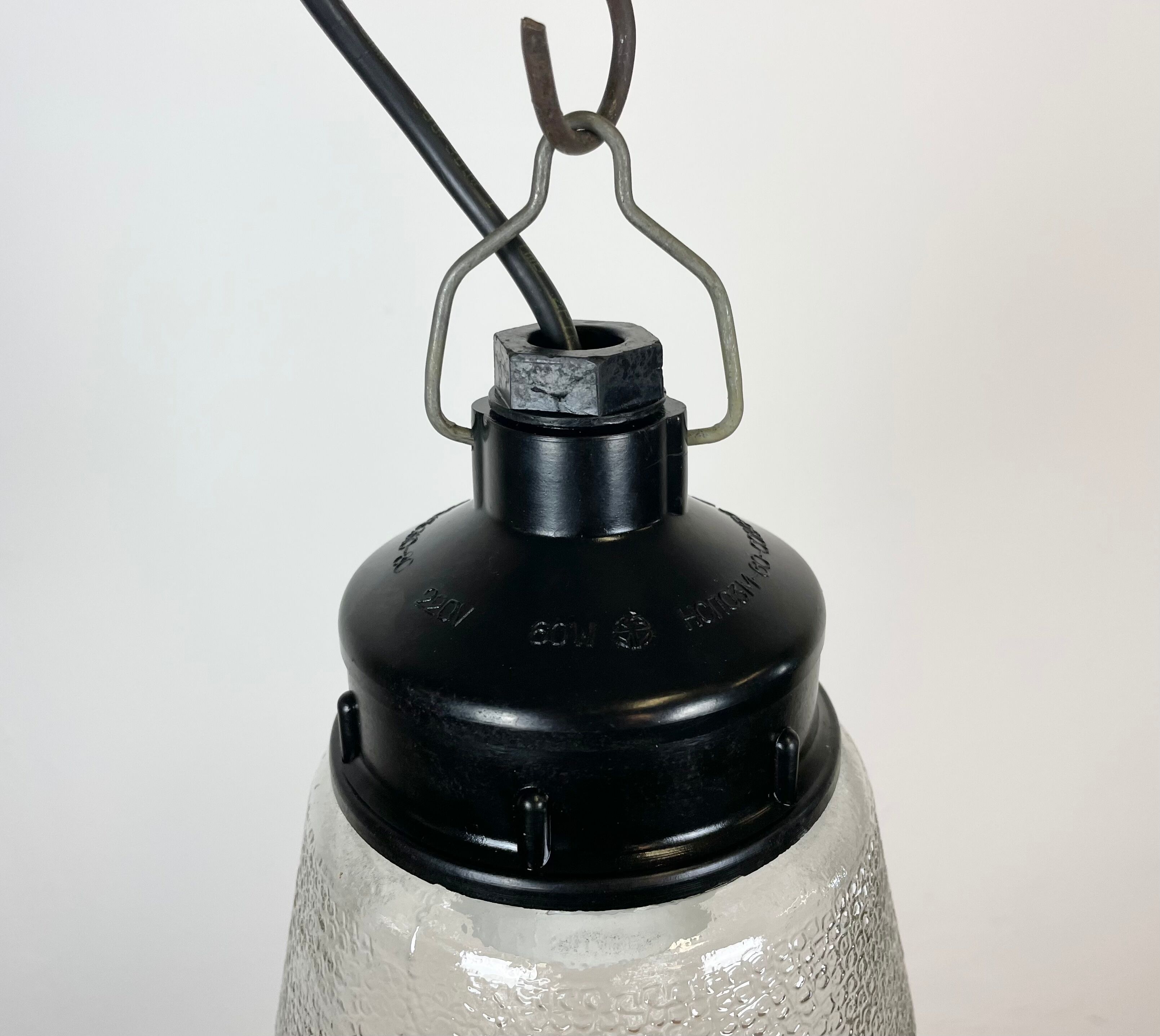 Industrial Bakelite Pendant Light with Frosted Glass, 1970s