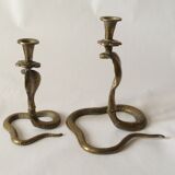 Two zoomorphic brass cobra snake candlesticks