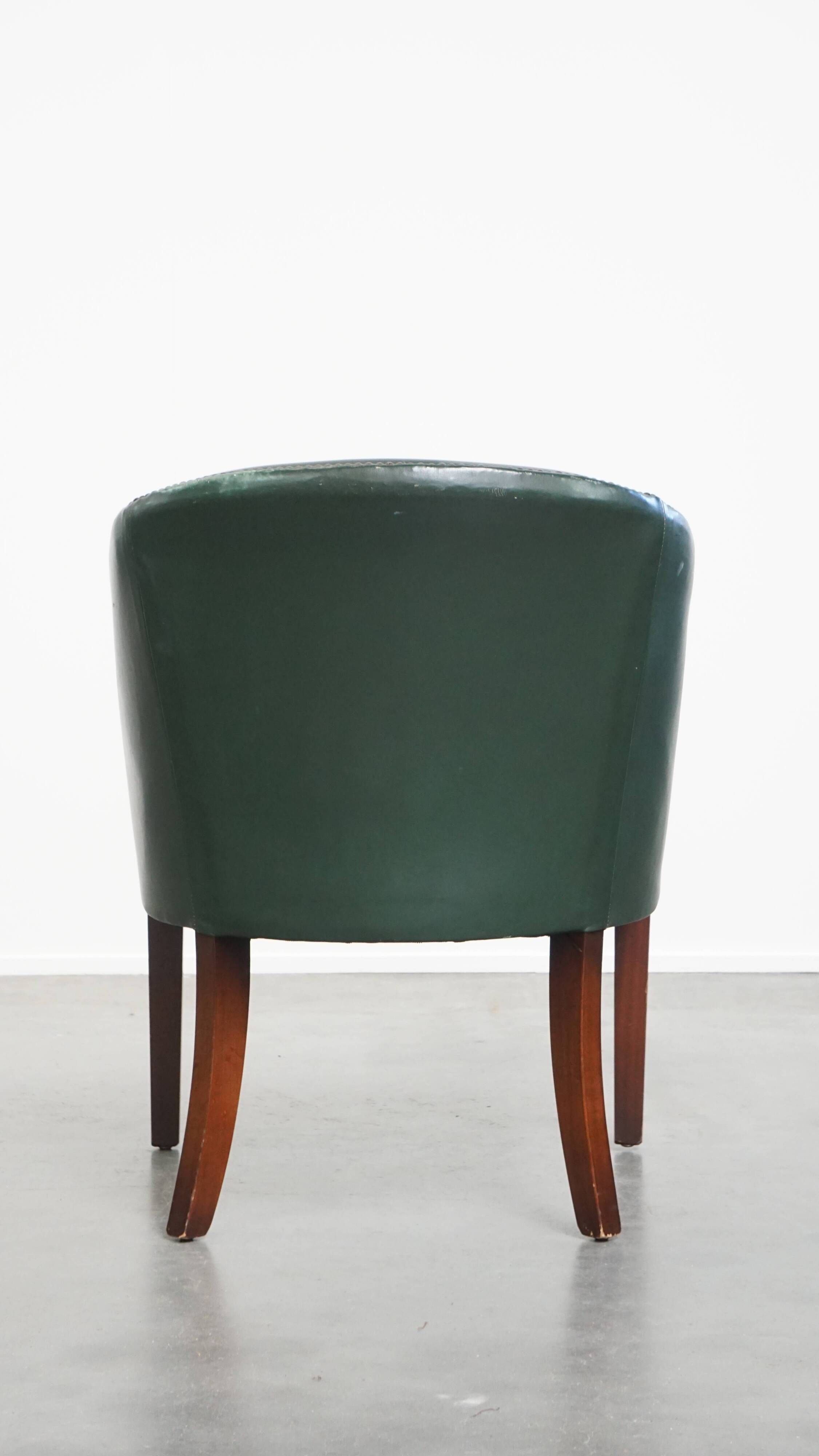 Green Cowhide Leather and Wooden Side/Dining/Desk Chair in English Style