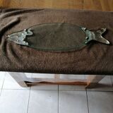 Serving plate for salmon fish dish silver plate and thick glass tray
