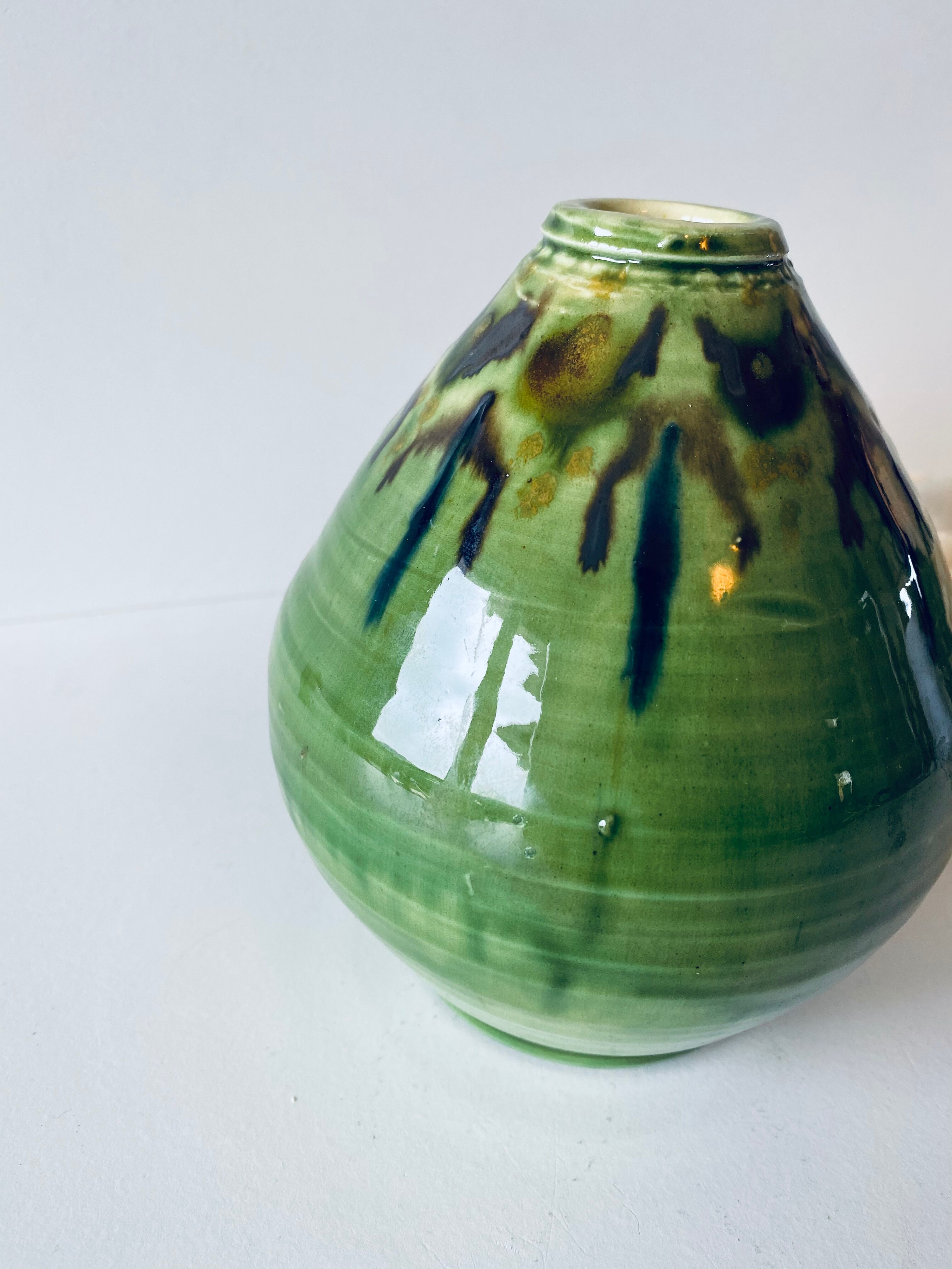 Signed ceramic green vase