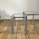 Trio of pull-out coffee tables in glass and chrome metal 70s