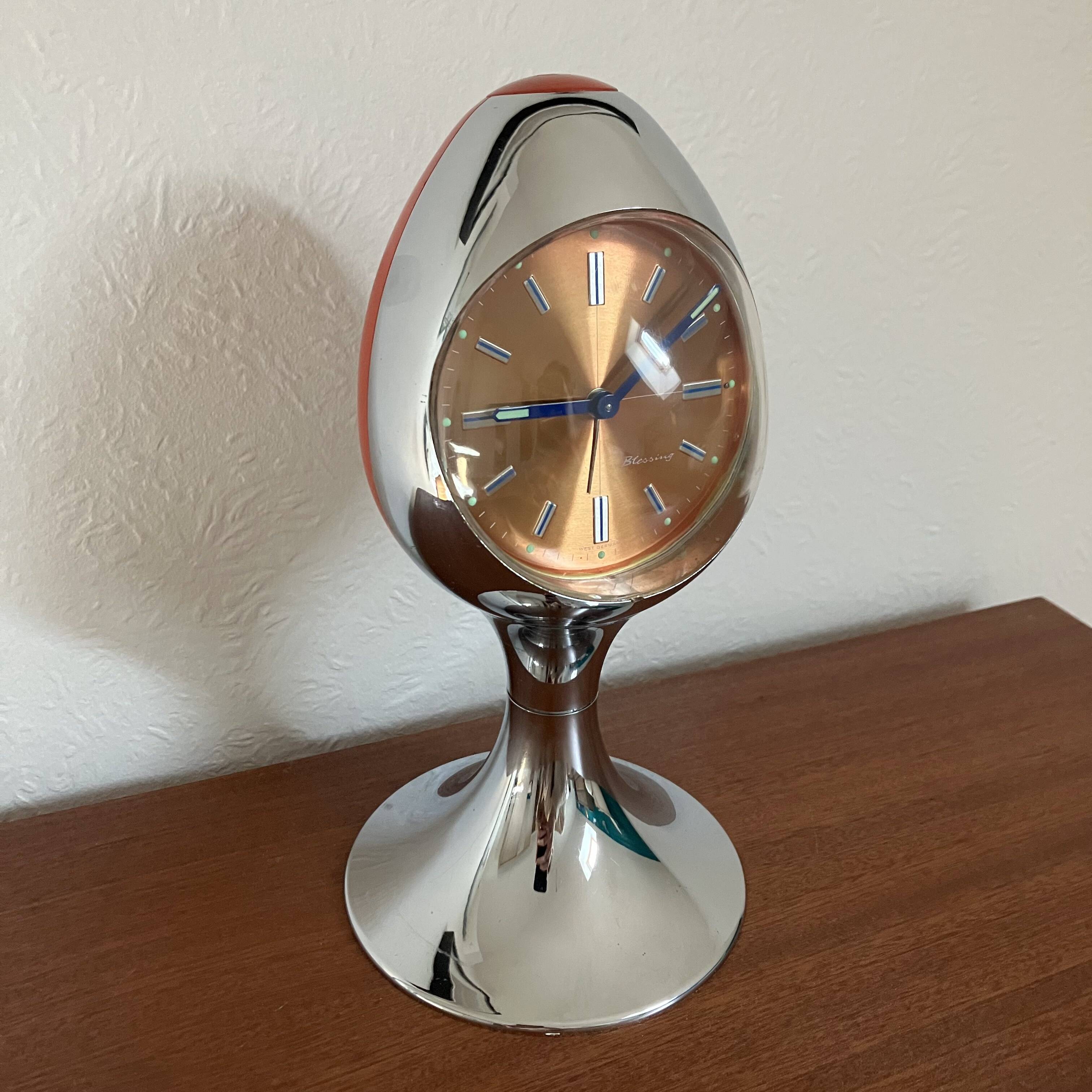 Space Age Blessing West Germany chrome and red alarm clock