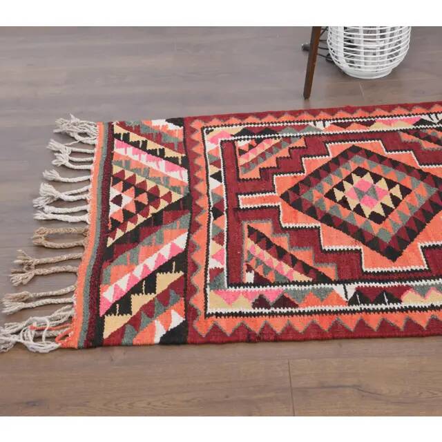 1970s Vintage Turkish Hand-Knotted Wool Cotton Red Runner Rug 93x324