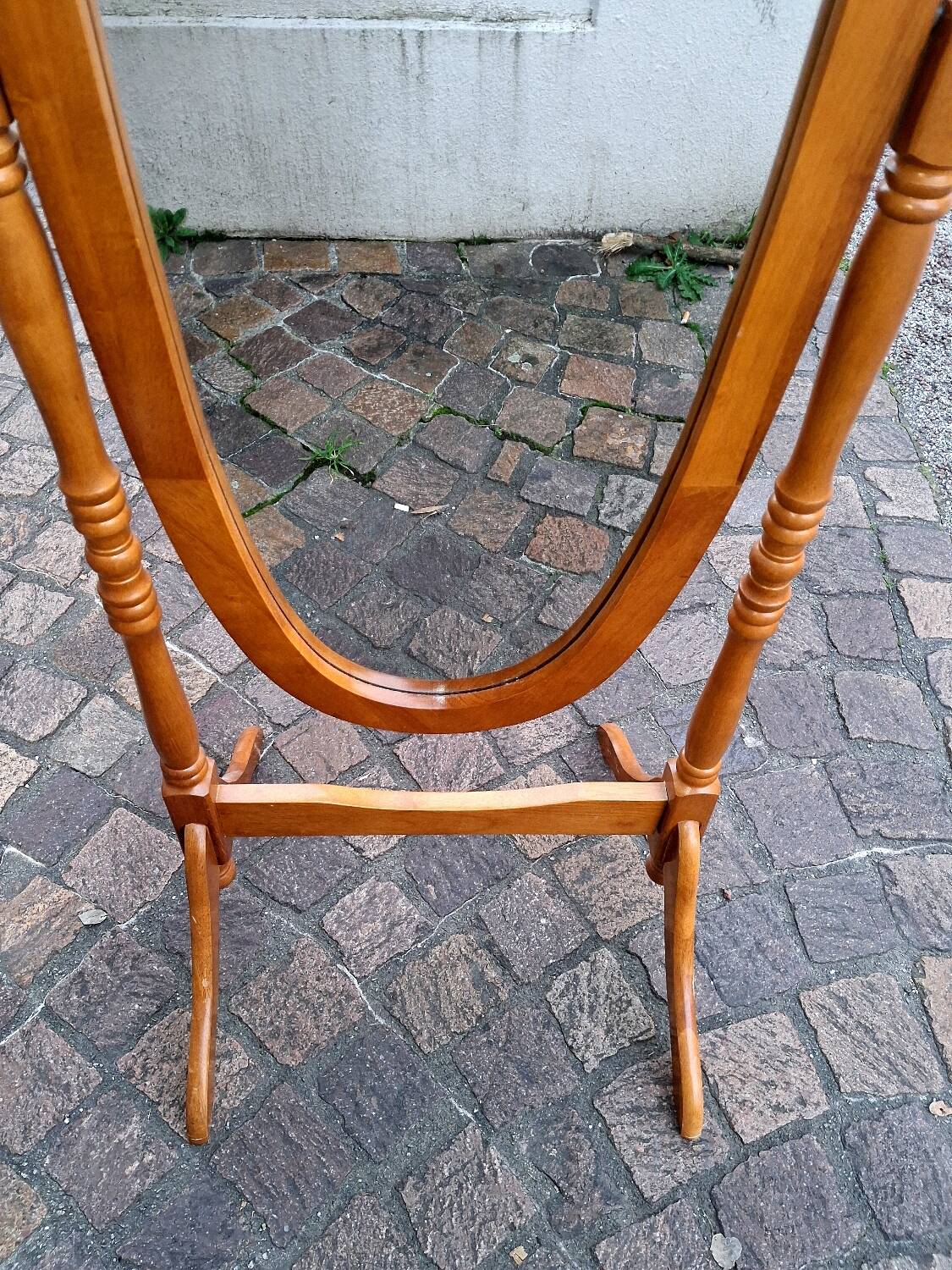 Tilting cheval mirror, in beechwood, for bedroom or dressing room