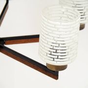Vintage Philips 6-Light Chandelier in Brass, Teak & Black Metal
