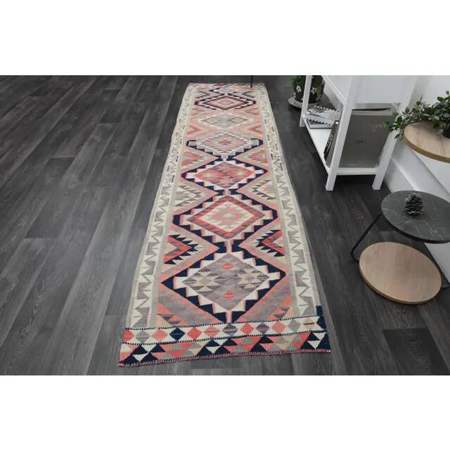 1970s Vintage Turkish Oushak Handmade Wool Cotton Orange Runner Rug 89x319