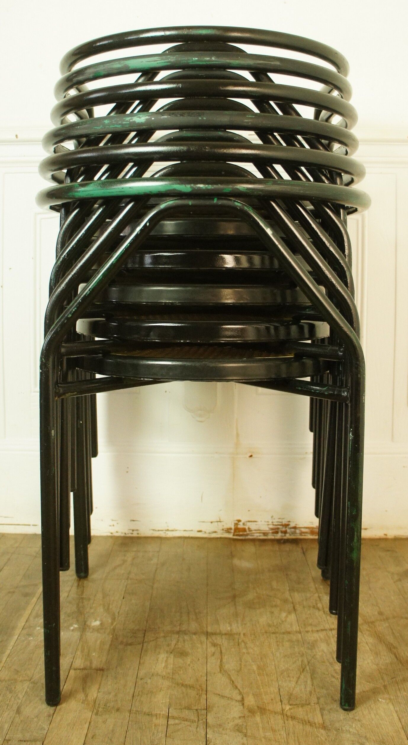 Set de 6 fauteuils minimalistes "Bauhaus" en métal & cannage