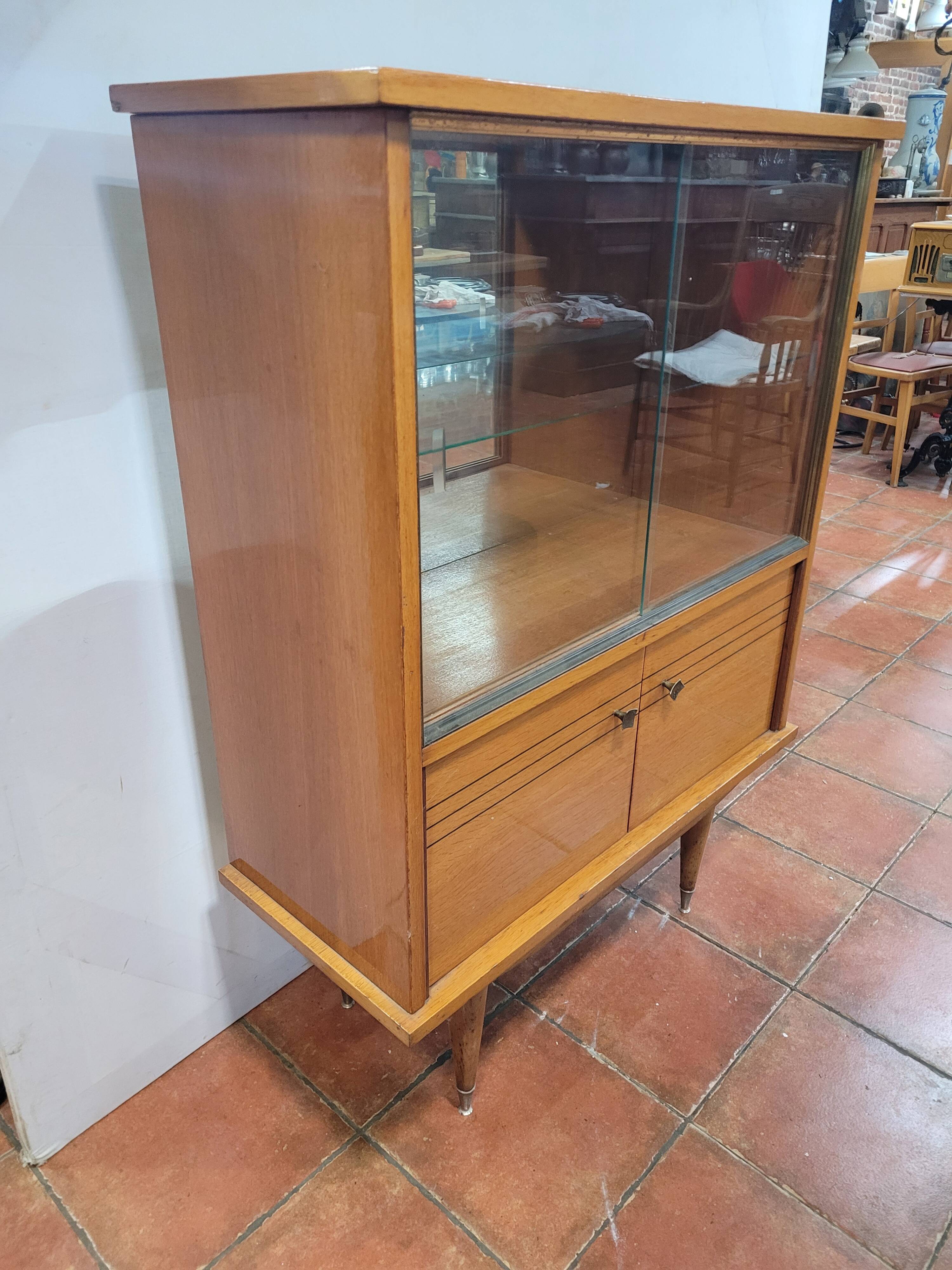 Vintage oak display cabinet from the 60s