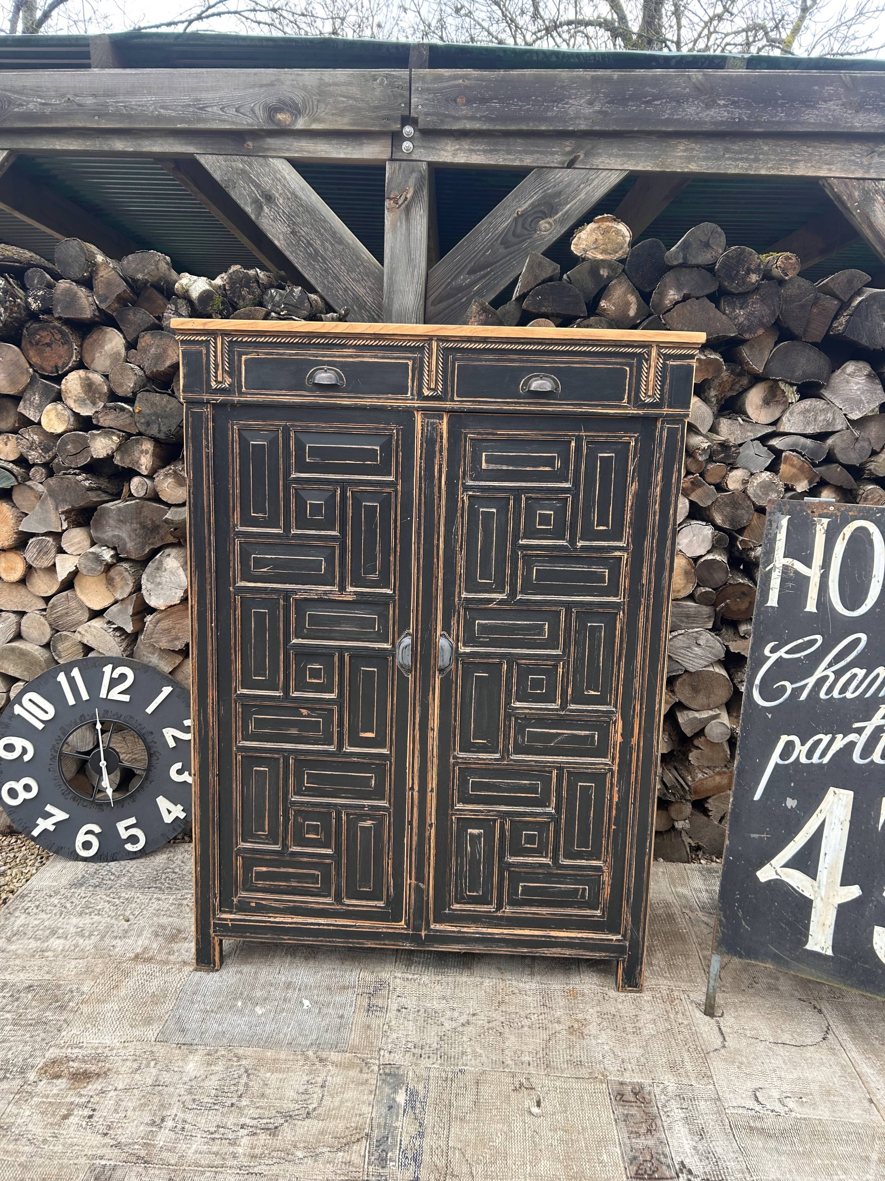 Storage furniture / Antique black wood and wood sideboard