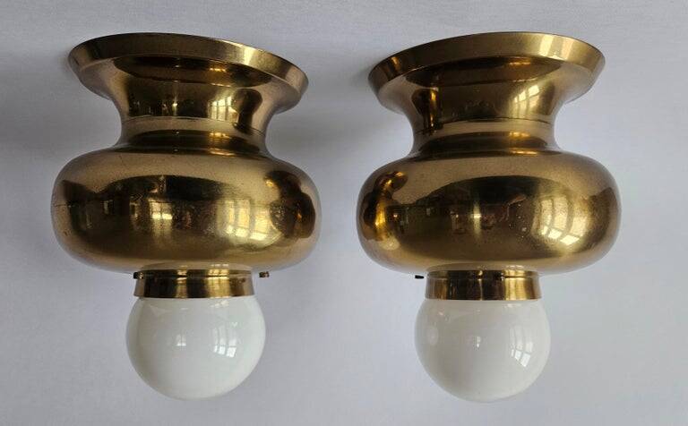 Pair of Brass Flush Mounts, Italy, 1970s