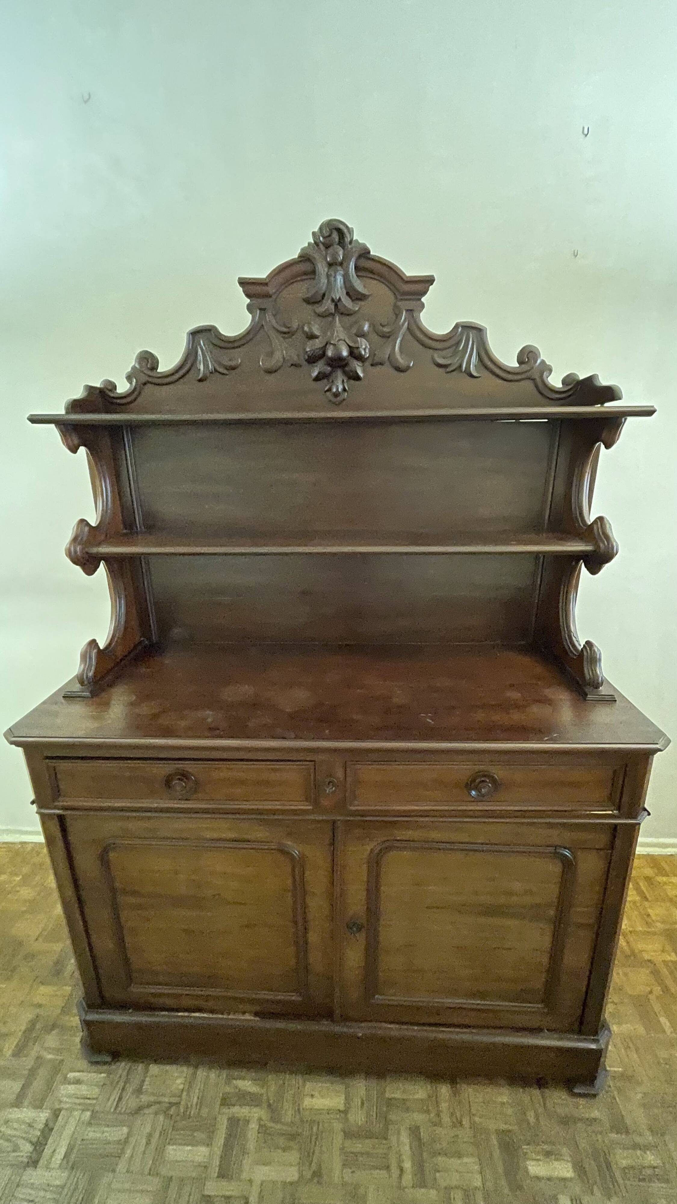 Buffet Saint-Hubert, antique late 19th century with a sculpted pediment.