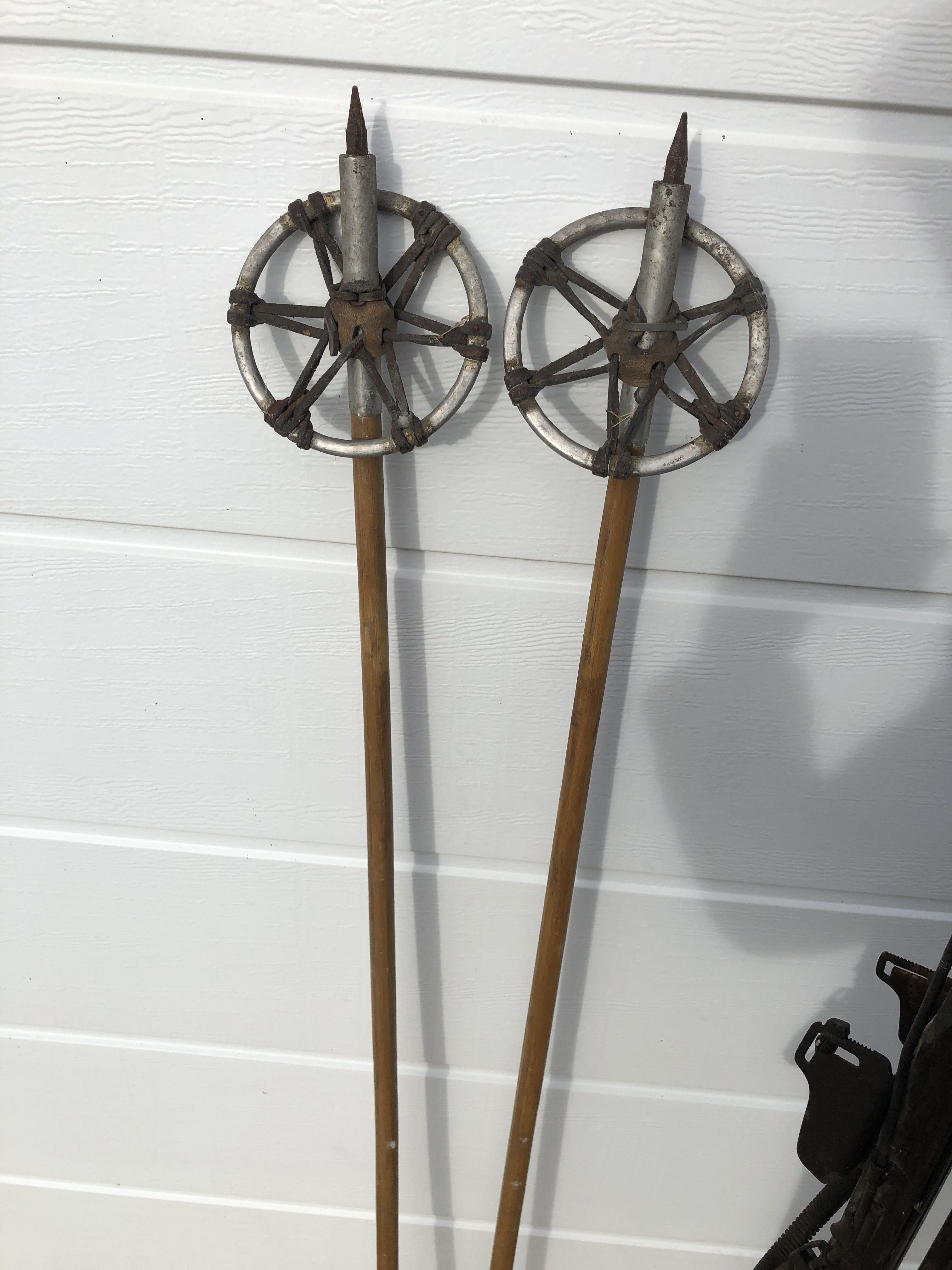 Former pair of Ramy wooden skis - vintage mountain chalet deco sticks