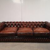 Brown leather chesterfield sofa 3 places