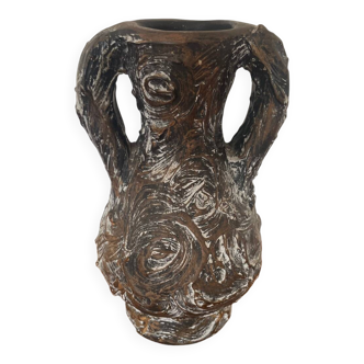 Brown ceramic vase from Vallauris, 1960s/70s