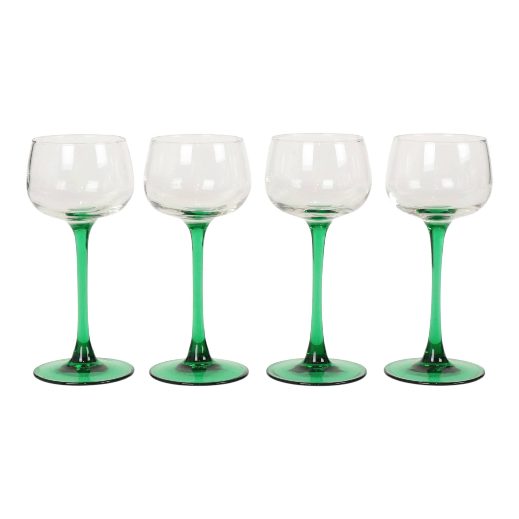 Set of 4 Vintage Luminarc Alsace Wine Glasses Narrow Green Stems