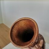 Vintage Amphora Vase: Large Brown Glazed Pottery with Grape Motif