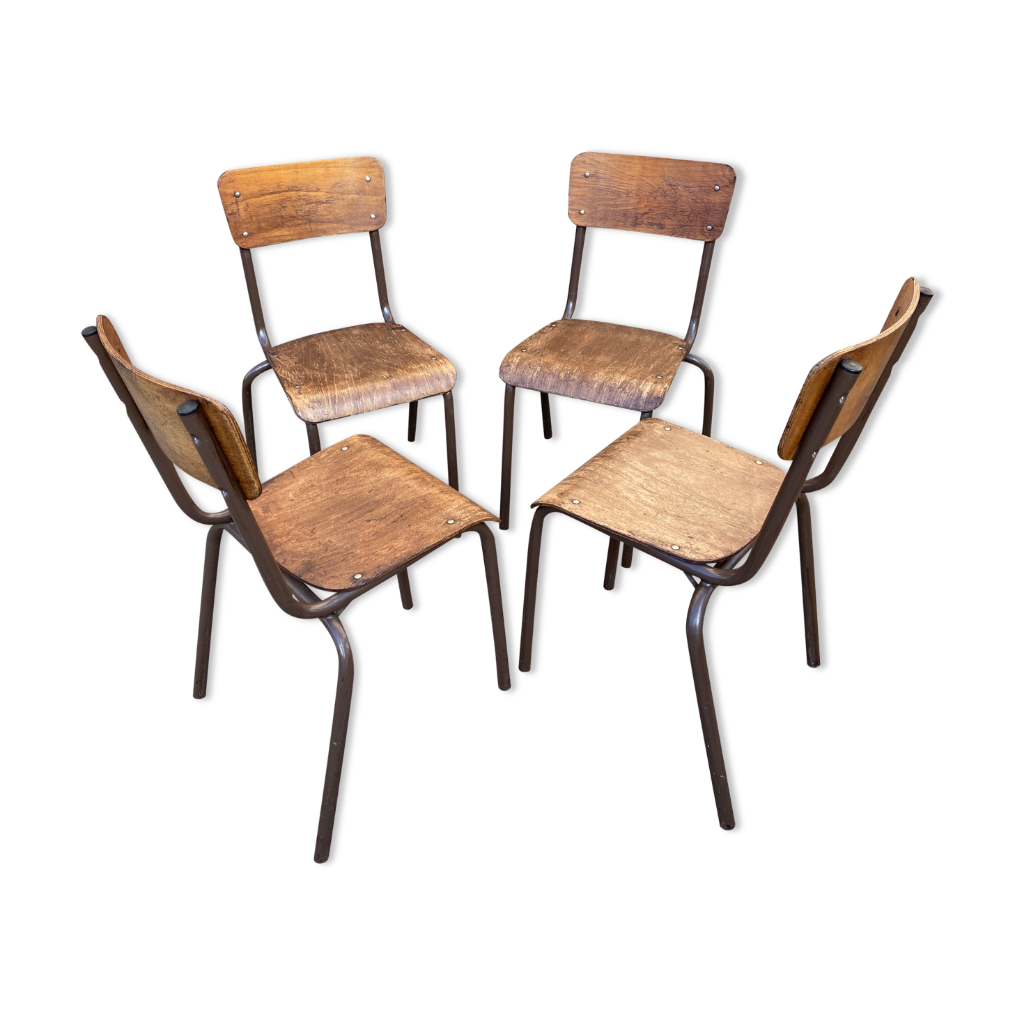 Set of 4 industrial chairs vintage school communities mullca 60s