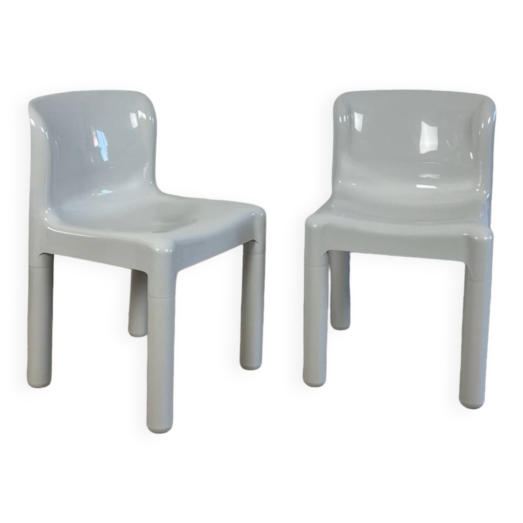 Pair of Glossy White Chairs Kartell 4875 by Carlo Bartoli, 1980s