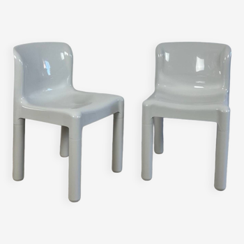 Paire de chaises blanches brillantes Kartell 4875 par Carlo Bartoli, 1980