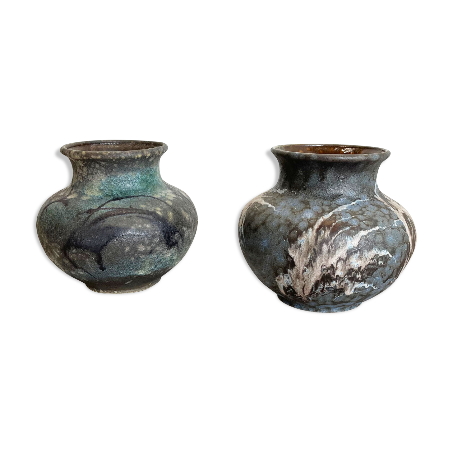 Set of 2 Pottery Vases Fat Lava Abstract Designed by Ruscha, Germany, 1960s