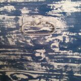 Large blue patinated chest of drawers in solid pine, Hungarian farmhouse style 1940s.