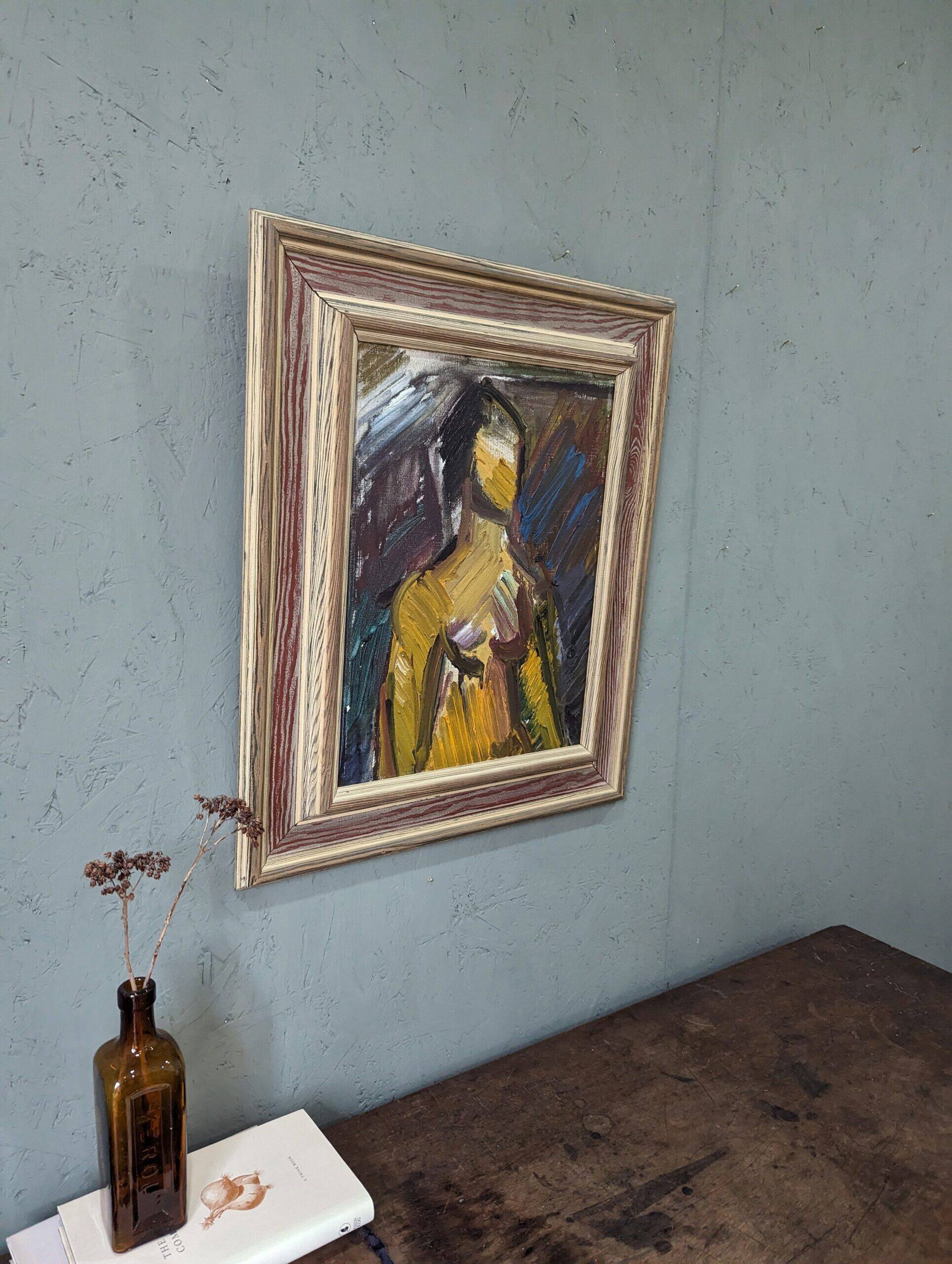 Mid-Century Modern Swedish "Painterly Portrait" Vintage Portrait Oil Painting, Framed