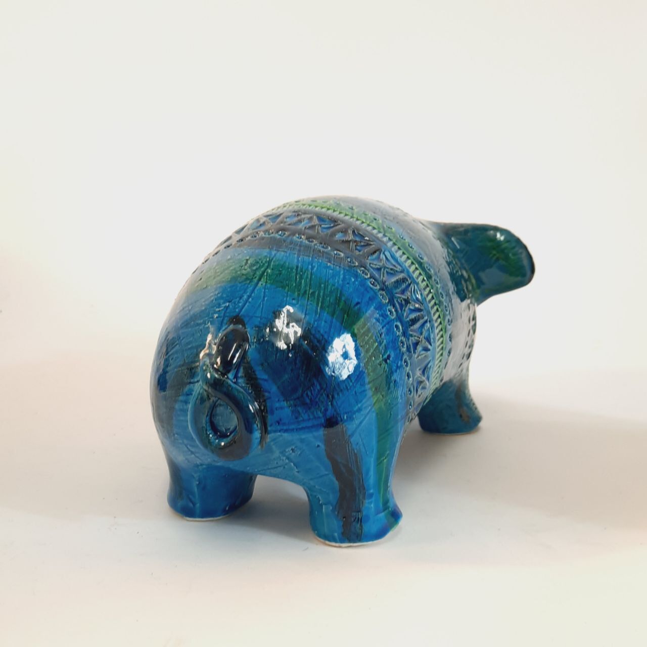 Pig animal statue, vintage, by Aldo Londi for Bitossi, Rimini blue series
