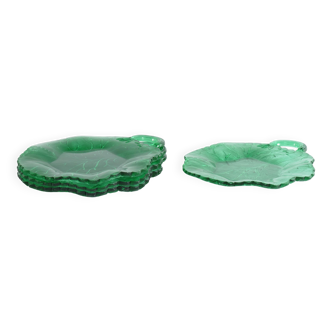 Aesthetic Movement Emerald Green Glass Leaf Plates