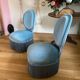Pair of blue velvet toad armchairs