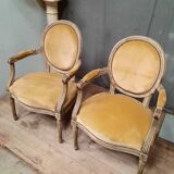 Pair of Louis XVI style medallion armchairs