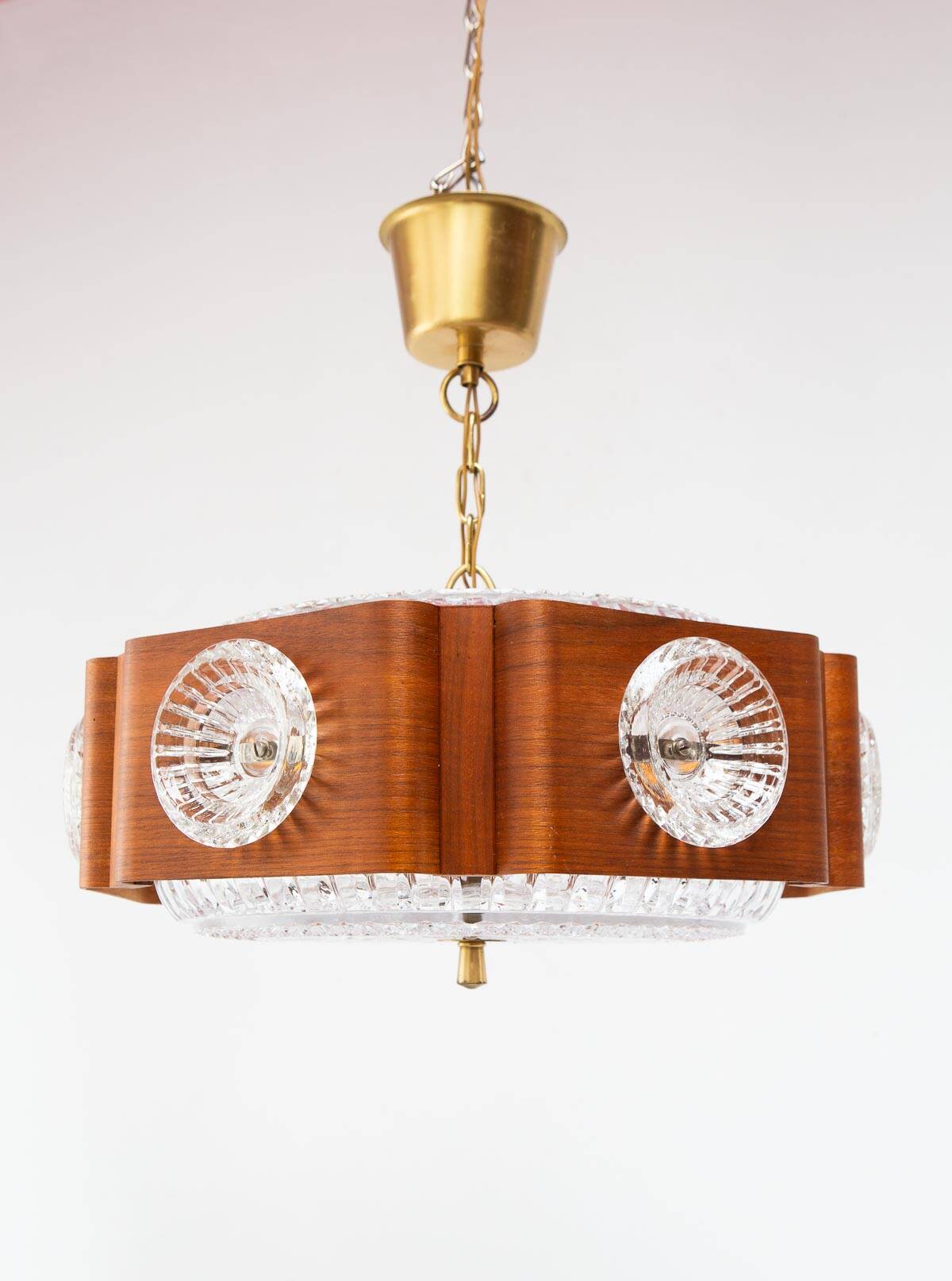 Swedish wooden and crystal suspension Orrefors (38 cm)