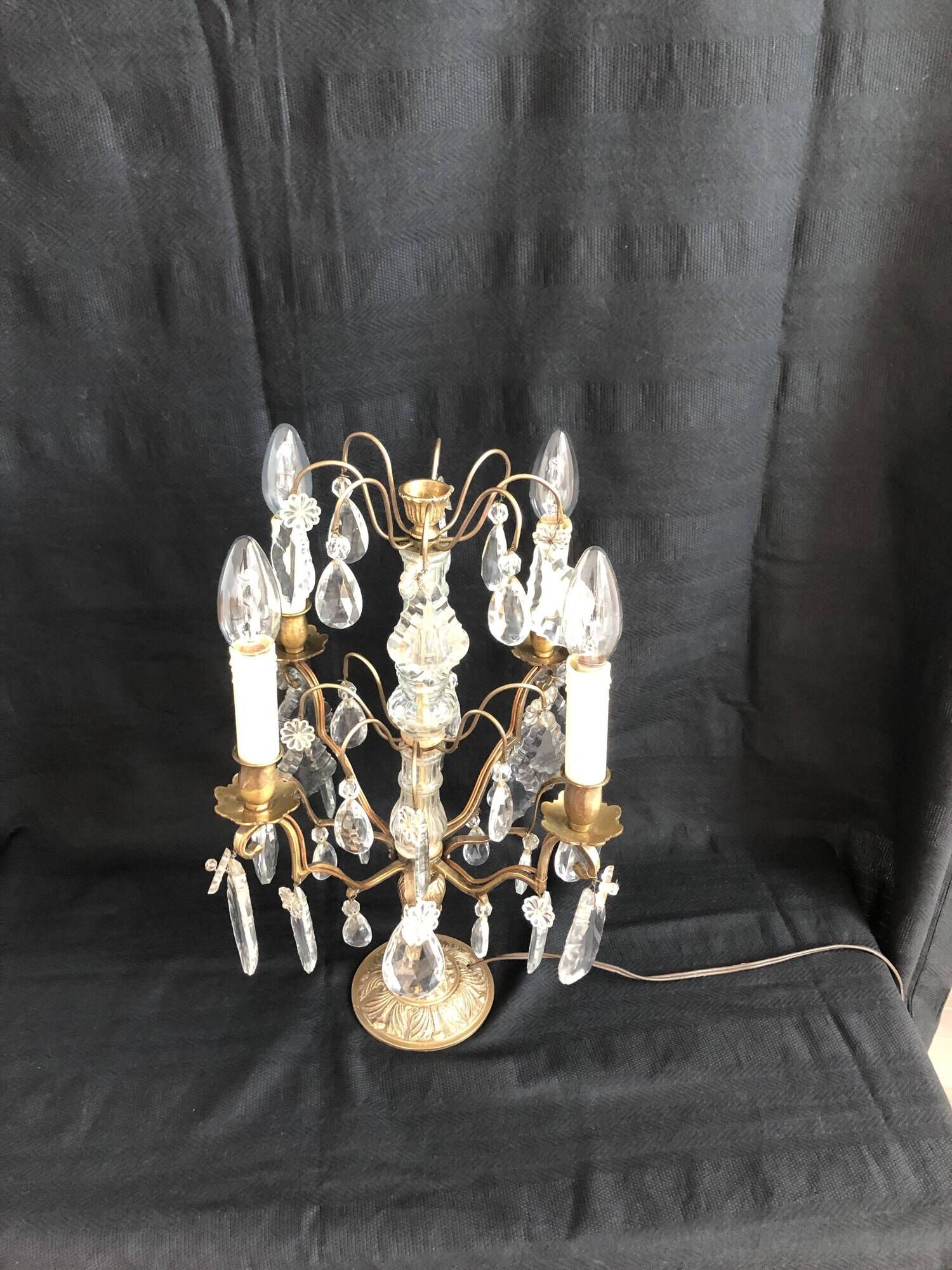Golden brass girandole - 4 arms of lights - stamps and fleurettes in cut crystal
